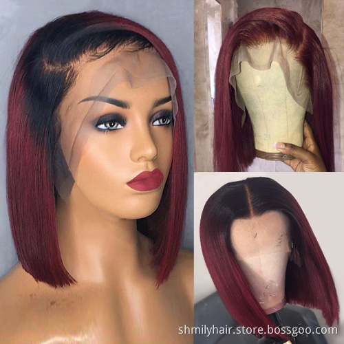 Shmily Wholesale Unprocessed Virgin Brazilian Human Hair Bob wig 1b/99j Straight 13*4 Lace Front Wig Short Bob Wigs Human Hair
